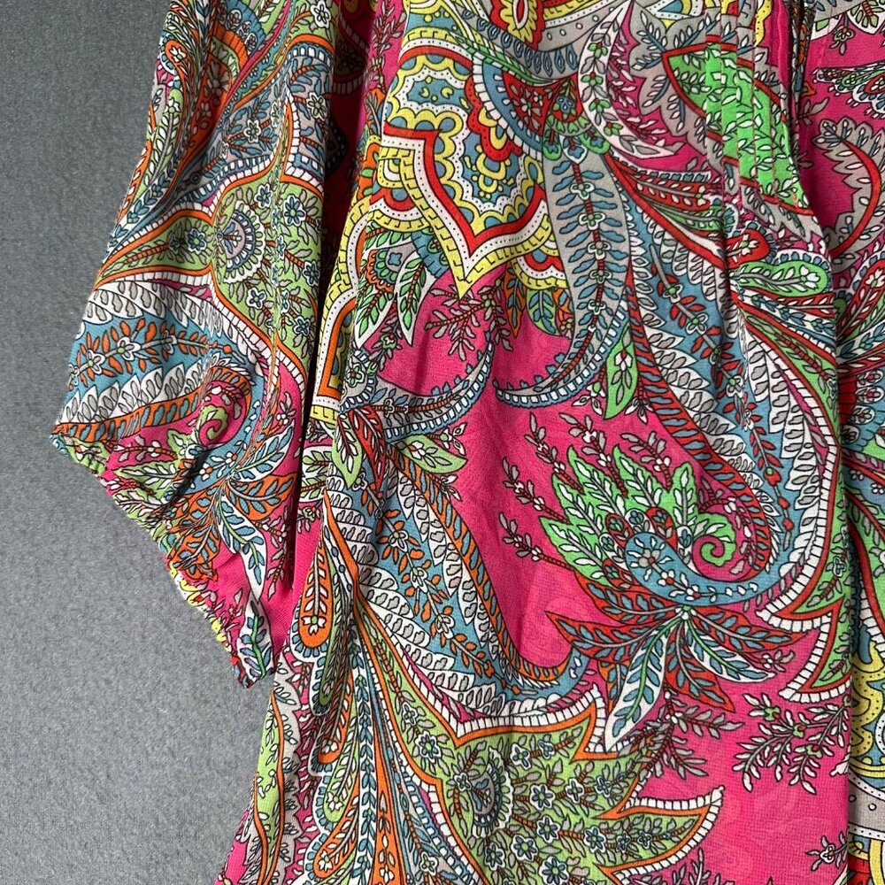 Vtg Bedford Fair Womens‎ Large Pink Paisley Print Split V-Neck 3/4 Sleeve Blouse - Picture 4 of 7